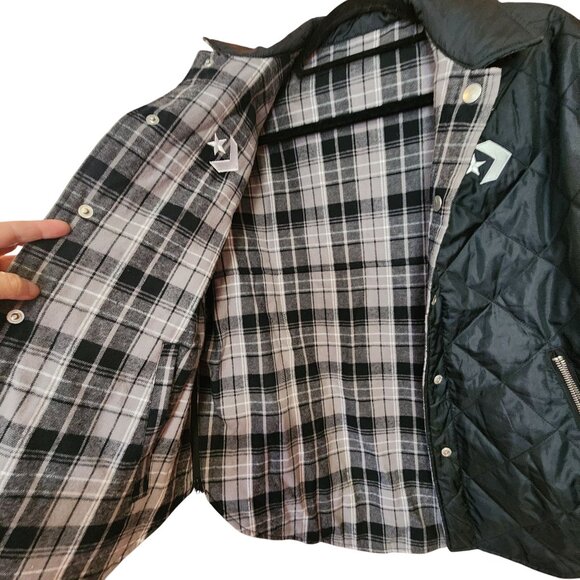Converse Quilted Snap-Button Jacket With Reversible Plaid Lining Black XS - Picture 2 of 3